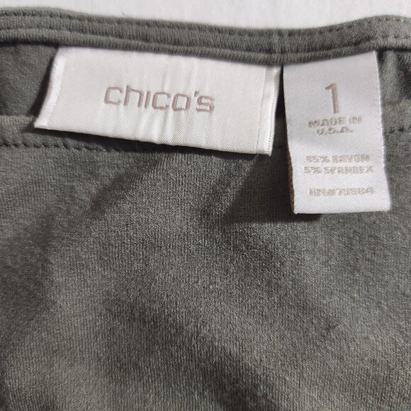 Chico's Size 1/8-10 M Olive Short Sleeve Jersey Knit Elastic Waist Popover Dress - Picture 13 of 13